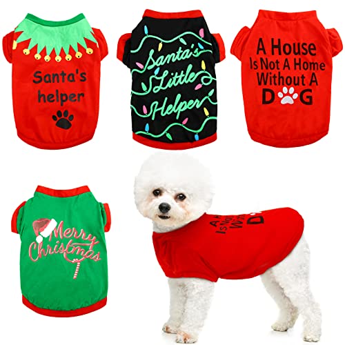 4 Stück Weihnachten Hunde Kleidung Xmas Hunde Shirt Welpen Outfit Bekleidung Winter Warm Haustier Kostüm Niedliche Hundekleidung für Kleine Mittlere Hunde und Katzen (Large) von Frienda