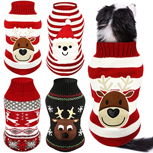 4 Stück Weihnachtspullover für Hunde, Welpen, Schnee, Elch, Rentier, Weihnachtsmann, Pullover, warme Kleidung, lustiges Party-Cosplay-Kleid für kleine bis mittelgroße Hunde, Welpen, Katzen (X-Large) von Frienda