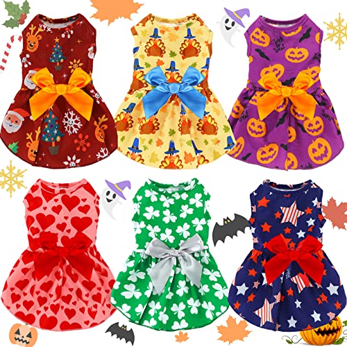 6 Stück Urlaub Hundekleid Niedlich Halloween Haustier Kleider Röcke Weihnachten Doggie Bowknot Kleider Thanksgiving Welpe Festival Röcke Haustier Sommer Bekleidung Kleidung für Hunde Katzen Haustiere von Frienda