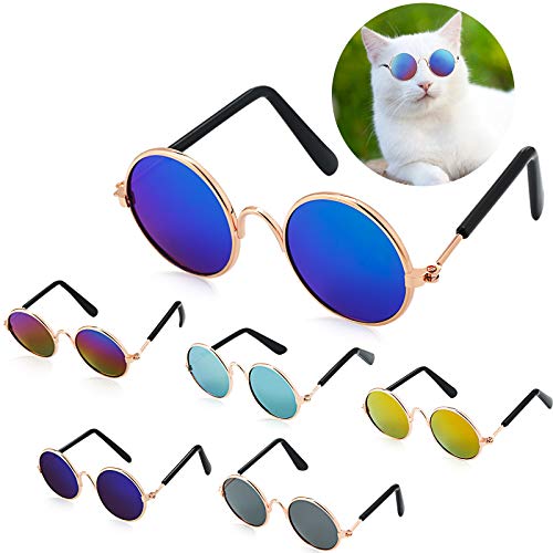 6 Stücke Katze Sonnenbrille Lustige Haustier Sonnenbrille Kleine Hund Sonnenbrille Klassische Retro Kreisförmige Pommersche Sonnenbrille Eyewear Fotos Requisiten Zubehör Cosplay Brille von Frienda