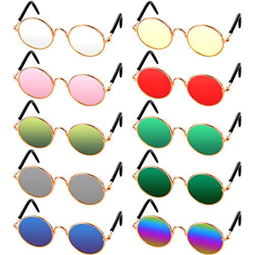 Frienda 10 Stück Katzen- und Hunde-Sonnenbrillen, lustige Haustierbrillen, rund, Metall, Klassische Retro-Sonnenbrille, Haustier, Hippie, niedlicher Hund, Katze, Cosplay, Party, Kostüm, von Frienda
