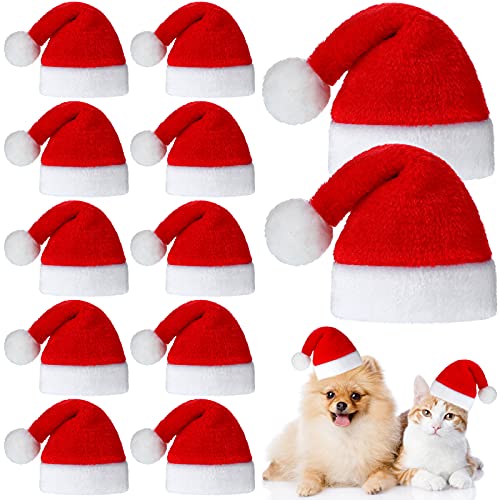 Frienda 12 Stück Hund Weihnachtsmann Hut PET Weihnachtsmütze Weiche Plüsch Katze Hut Haustier Kostüme für Kleine Hund Katze Welpen Weihnachtsbedarf (Solid Muster) von Frienda