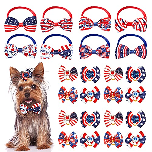 Frienda 24 Stück patriotische Hunde-Fliege 4. Juli Hunde-Haarschleifen, Unabhängigkeitstag, verstellbare Haustier-Fliegen, Schleifen, Haustier-Haar-Zubehör für die meisten Haustiere tragen von Frienda