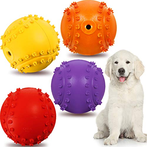 Frienda 4 Stück Hund Quietschend Ball Dauerhaft Gummi Spaß Interaktiv Spielzeug Ungiftig Hund Kauen Spielzeug Outdoor Hunde Tennis Ball für Groß und Klein Hund von Frienda