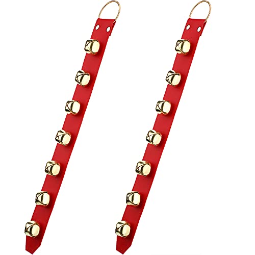 Hängende Klingelglocken 7-Glocken Hunde Türklingeln für Türknauf Leder Gürtel Gehen Sie Draußen der Hunde Glocken für Weihnachten Dekoration, 18,7 x 1,8 x 1 Zoll (Rot mit Gold) von Frienda