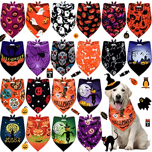 Halloween-Hundehalstuch, weich, atmungsaktiv, verstellbar, Kürbis, Fledermaus, Geistermuster, bedruckt, für kleine bis große Hunde, Welpen, Katzen (X-Large) von Frienda