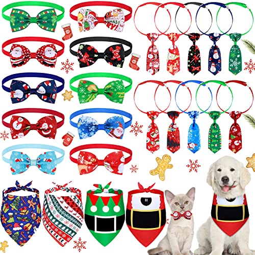 Weihnachts-Hunde-Fliegen-Halsband-Set, 24-teilig, Haustier-Krawatten-Zubehör mit 4 Hundehalstüchern, Schals, verstellbare Weihnachtsmann-Hunde-Katzenhalsbänder, Haustier-Weihnachtsbedarf von Frienda
