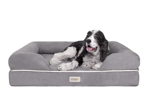 Friends Forever Chester großes graues Hundebett – orthopädische Memory-Foam-Matratze, beruhigende Couch, Wandrandkissen, wasserabweisend, waschbarer Bezug, rutschfest von Friends Forever