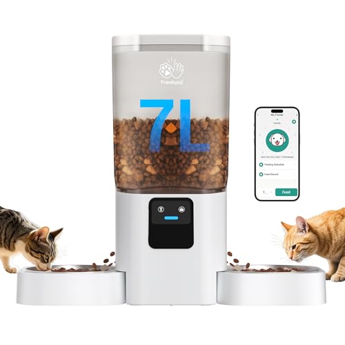 【Automatischer Katzenfutterspender mit langsamem Füttern für 2 Katzen】5G WiFi Automatischer Hundefutterspender mit 7L großem Katzenfutter-Aufbewahrungsbehälter, Katzenfutterspender mit Alexa für von Frienhund