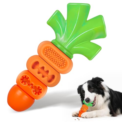 Frienhund Hundespielzeug mit Speckgeschmack für aggressive Kauer, robuster Hunde-Kauknochen, langlebiges Nylon und Gummi, Zahnreinigungsspielzeug, Karottenförmiges Leckerli-Puzzle-Spielzeug für große von Frienhund