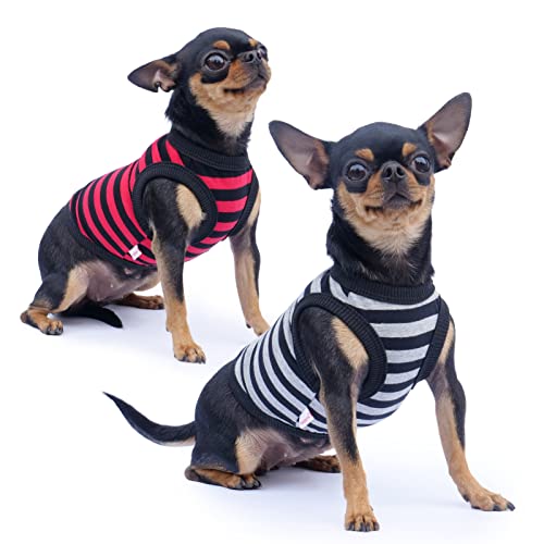 Frienperro 2er-Pack gestreiftes Hundehemd, 100 % Baumwolle, Stretch, für kleine Hunde, passend für Chihuahua, Yorkie, französische Bulldogge von Frienperro