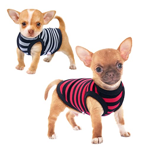 Frienperro 2er-Pack gestreiftes Hundehemd, 100 % Baumwolle, Stretch, für kleine Hunde, passend für Chihuahua, Yorkie, französische Bulldogge von Frienperro