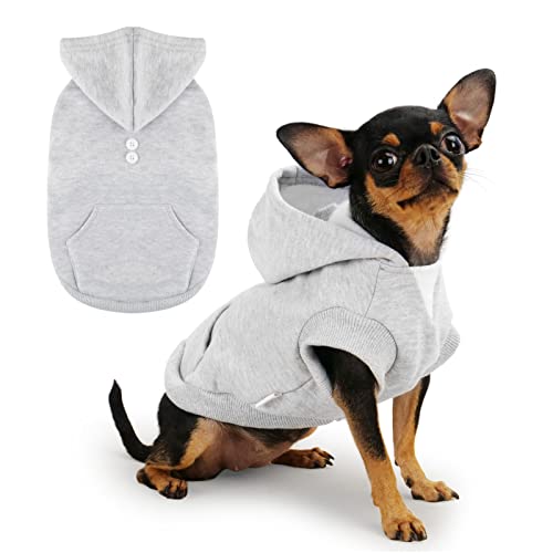 Frienperro Dog Hoodies, Cat Hooded T Shirts Pet Outfits Cotton, Solid Grey, M von Frienperro