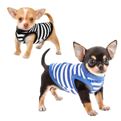 Frienperro Hunde-Shirt, 2er-Pack, Hundekleidung für kleine Hunde, Mädchen, Jungen, atmungsaktive Baumwolle, gestreift, Chihuahua-Kleidung, Yorkie, ärmellos, für kleine Haustiere, Welpen, Kleidung, von Frienperro