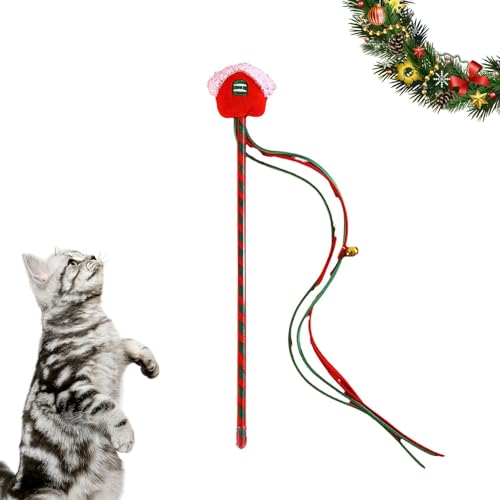 Frifer Katzen-Teaser-Zauberstab - Tragbares Stabspielzeug für Katzen | Tragbares Weihnachts-Katzenstab-Spielzeug zum Beißen, Kauen und Spielen Katzen von Frifer