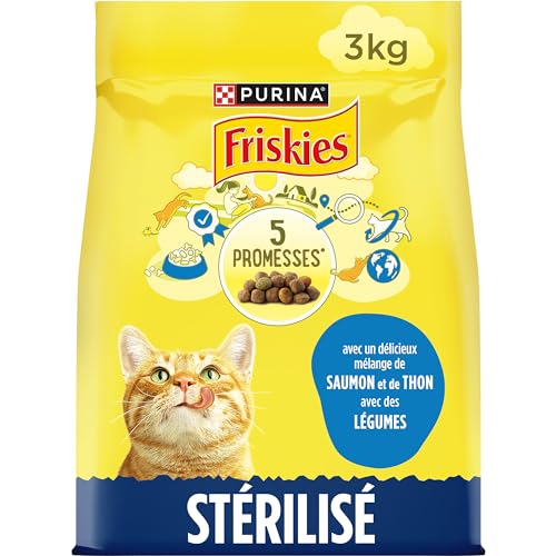 FRISKIES Mit Lachs, Thunfisch und Gemüse – 3 kg – Trockenfutter für sterilisierte Katzen von Friskies