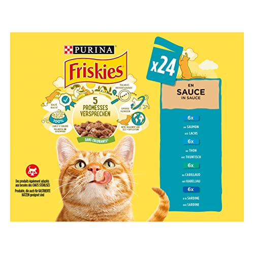 FRISKIES aux Fish & gemüse in Sauce – 24 x 85 g – Frischebeutel für ausgewachsene Katzen von Friskies
