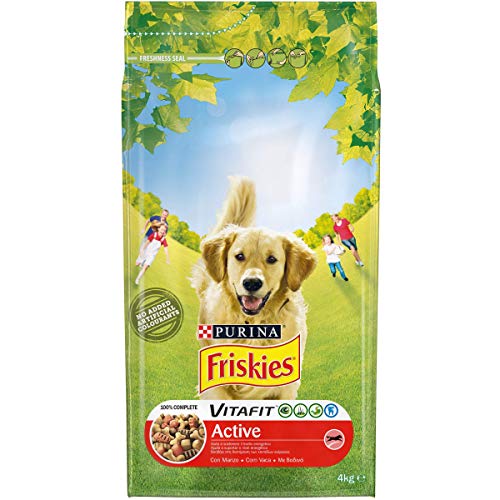 Purina Friskies Active Kroketten Hunde mit Rindfleisch, 4 Packungen à 4 kg von Friskies