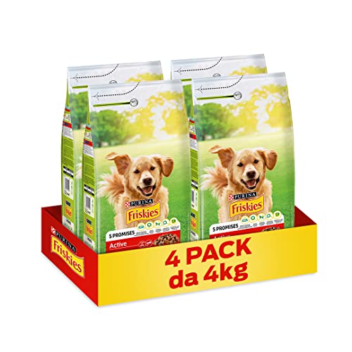 PURINA FRISKIES Active Trockenfutter für Erwachsene Hunde mit Rind, 4 Beutel à 4 kg von Friskies
