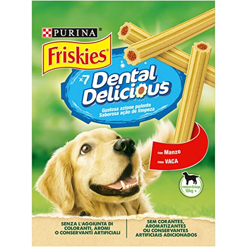 Purina Friskies Dental Delicious Snack Hund Geschmack Rindfleisch, 6 Packungen à 200 g von Friskies