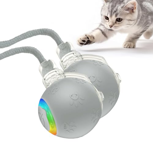 Interaktives Katzenspielzeug, 2025 Neu Katzenspielzeug Selbstbeschäftigung, Chewie Rolling Ball mit Vogelgesang LED 3 Modi Katzenball Elektrisch 360° Rolling Smart Ball für Katzen Hunde (Grau, 2) von FristSnow