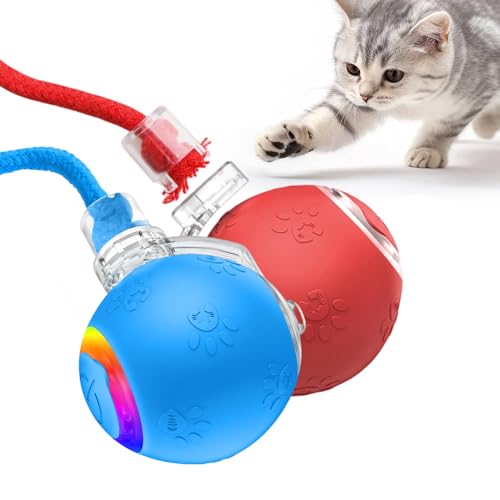 Interaktives Katzenspielzeug, 2025 Neu Katzenspielzeug Selbstbeschäftigung, Chewie Rolling Ball mit Vogelgesang LED 3 Modi Katzenball Elektrisch 360° Rolling Smart Ball für Katzen Hunde (R+B, 2) von FristSnow