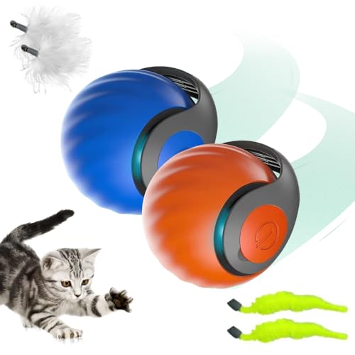 Interaktives Katzenspielzeug Selbstbeschäftigung, 2025 Neu Katzenspielzeug Elektrisch, 2 Modi Katzenball Elektrisch mit LED Licht Speedy Tail 3.0 Elektrisch Pet Ball für Katzen Hunde (B+O, 2) von FristSnow