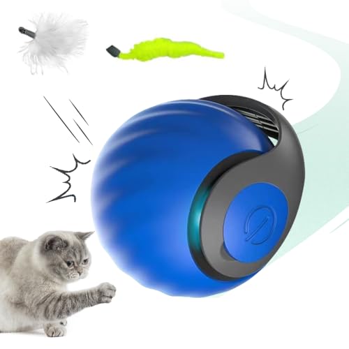 Interaktives Katzenspielzeug Selbstbeschäftigung, 2025 Neu Katzenspielzeug Elektrisch, 2 Modi Katzenball Elektrisch mit LED Licht Speedy Tail 3.0 Elektrisch Pet Ball für Katzen Hunde (Blau, 1) von FristSnow