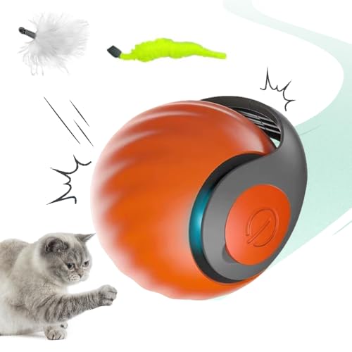 Interaktives Katzenspielzeug Selbstbeschäftigung, 2025 Neu Katzenspielzeug Elektrisch, 2 Modi Katzenball Elektrisch mit LED Licht Speedy Tail 3.0 Elektrisch Pet Ball für Katzen Hunde (Orange, 1) von FristSnow