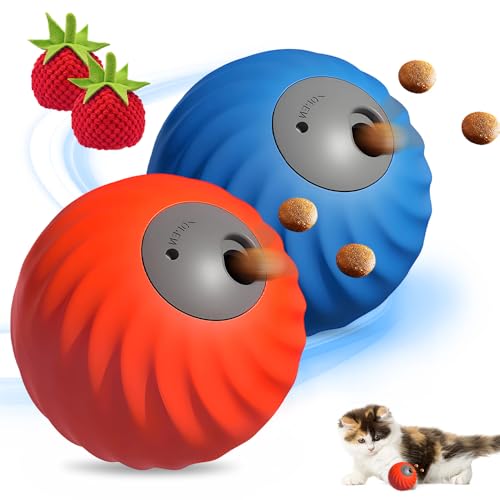 Zoomie Buddy 2.0 2 in 1 Slow Feeder, 2025 Neu Rolling Feeder Hundespielzeug mit LED, Interaktives Hundespielzeug Katzenspielzeug Selbstbeschäftigung Einstellbar Leckerli Ball (R+B-2PCS, Erdbeere) von FristSnow