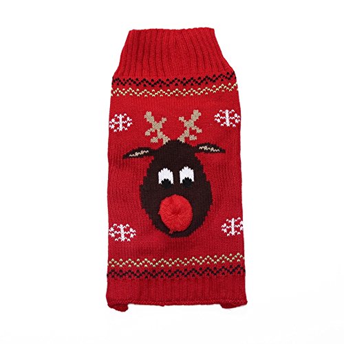 Frmarche Hundemantel Pullover Herbst Winter Warm Hund Elk Kleidung Schneeflocke-Muster Rentier Weihnachten Elch Jacke (Rot, M) von Frmarche