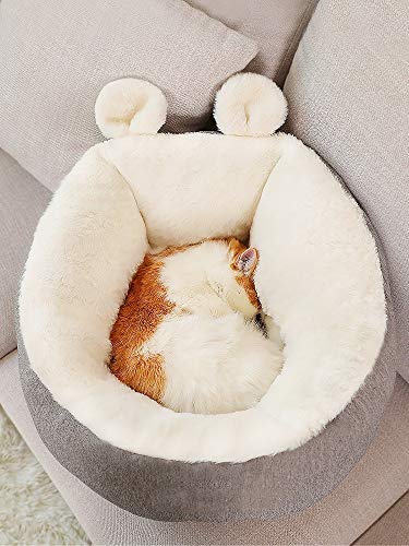 Frmarche Velvet Cat Nest Super weicher Käfig Süße Ohren Haustierbett Tiefes Nest für Katzen und Hunde 52 * 52 * 32cm von Frmarche