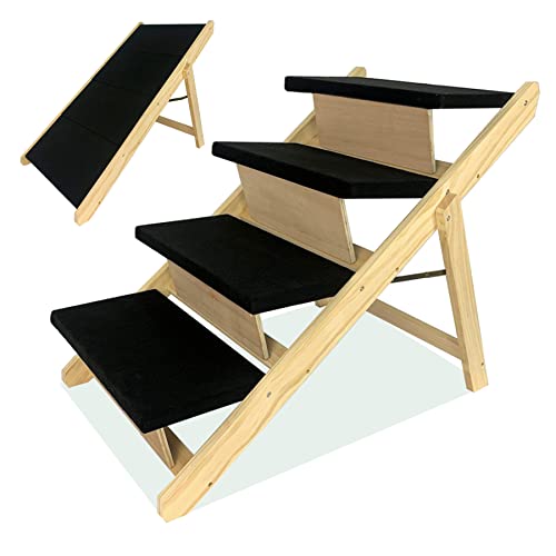 Froadp 100x46x63cm Klappbare Treppen für Hunde aus Kiefernholz Faltbare Hundetreppe mit 4 Stufen & Filz Matte rutschfeste Katzentreppe Umkehrbar zum Rampen Hundeleiter für Brett Balkon Sofa von Froadp