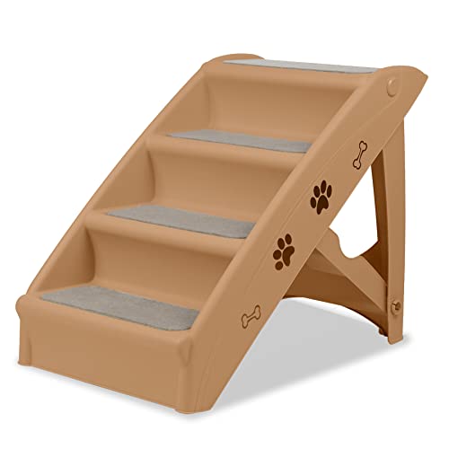 Froadp 49x38x61cm Klappbare Treppen für Hunde aus Kunststoff Faltbare Hundetreppe mit 4 Stufen & Filz Matte rutschfeste Katzentreppe Bett Balkon Sofa Tragebare Haustiertreppe für Hund Katzen (Braun) von Froadp