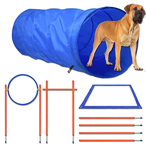 Froadp Agility Ausrüstung für Hunde, Hindernisse Kombinationen mit Slalomstangen, Einstellbar Sprungring, Hochsprungstange, Hundetunnel, Steckhürdenset für Koordinationstraining von Froadp