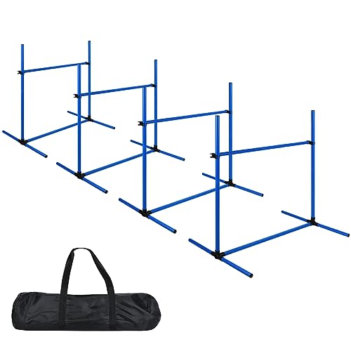 Froadp Agility Set 4X Hürden für Hunde Hürdenset Slalom Stangen Höhenverstellbar Agility Ausrüstung Trainingsstangen Trainingsset für Hundetraining, 104x70x101 cm, Blau von Froadp
