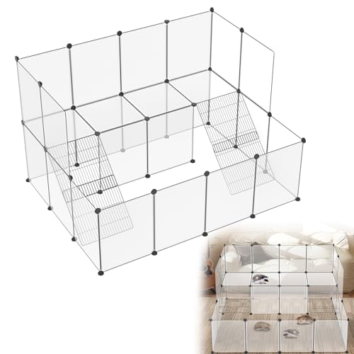 Froadp Freigehege Laufstall Kleintiergehege Weiß 143x108x93cm – 26-teiliges DIY Gehege doppelschichtig mit Treppen für Kaninchen Meerschweinchen von Froadp