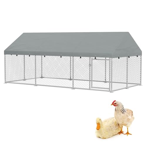 Froadp Hühnerstall 400x200x165cm Outdoor Hühnerkäfig mit Dach und Abschließbarer Tür Hühnergehege aus 420D Oxford-Gewebe & Verzinkter Stahl Freilaufgehege Hühnerauslauf für Hühner Geflügel von Froadp