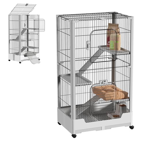 Froadp Kaninchenstall 2 Ebenen Mobiler Haustierkäfig für Kaninchen, Meerschweinchen und Kleintiere, Kleintierkäfig mit Offenem Dach, Rollen, Sicherheitsschloss, Abnehmbar Ruheplattform und Leiter von Froadp
