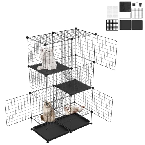 Froadp Katzenkäfig Metall Freistehender Tierkäfige mit Abnehmbarer Bodenwanne, 2 Leitern & 3 Türen, DIY Katzengehege, 3-stöckig Transportabler Katzenhütte für Katze, Kaninchen, Chinchilla Froadp Katzenkäfig Metall Freistehender Tierkäfige mit Abnehmbarer Bodenwanne, 2 Leitern & 3 Türen, DIY Katzengehege, 3-stöckig Transportabler Katzenhütte für Katze, Kaninchen, Chinchilla von Froadp