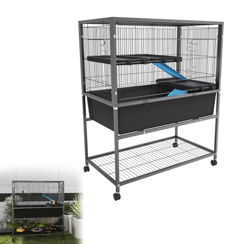 Froadp Kleintierkäfig 88x48x102 cm, Meerschweinchenkäfig, Rattenkäfig, Nagerkäfig, mit Rollen, Sicherheitsverschluss, 3 Plattformen, 2 Rampen mit Stoffbezug – Einzeletage Froadp Kleintierkäfig 88x48x102 cm, Meerschweinchenkäfig, Rattenkäfig, Nagerkäfig, mit Rollen, Sicherheitsverschluss, 3 Plattformen, 2 Rampen mit Stoffbezug – Einzeletage von Froadp