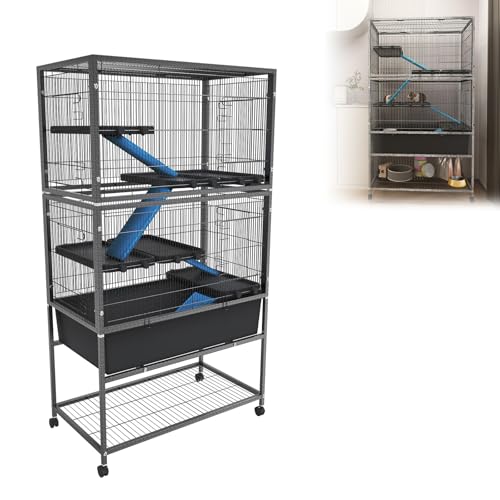 Froadp Kleintierkäfig 88x48x150 cm, Meerschweinchenkäfig, Rattenkäfig, Nagerkäfig, mit Rollen, Sicherheitsverschluss, 6 Plattformen, 4 Rampen mit Stoffbezug – Doppelt von Froadp