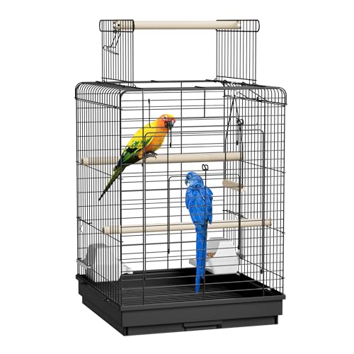Froadp Vogelvoliere Vogelkäfig mit Offenem Dach Wellensittichkäfig Metall Vogelhaus mit Holzstangen und Futternäpfe Voliere Käfig Tierkäfig für Papageien Tauben Sittiche Finken (Typ D) von Froadp