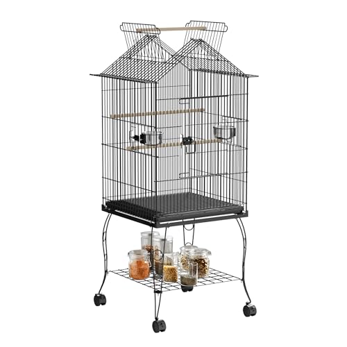 Froadp Vogelvoliere Vogelkäfig mit Ständer und Rollen Groß Wellensittichkäfig Metall Vogelhaus mit Holzstangen und Futternäpfe Voliere Käfig Tierkäfig für Papageien Tauben Sittiche Finken (Typ B) von Froadp