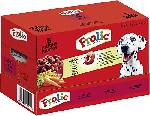Frolic Beutel 7.5kg Multi Pack 5 Fresh Packs mit Rind, Karotten und Getreide 5 x 1,5kg, Hundefutter, Trockenfutter von Frolic