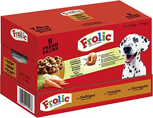 Frolic Hundetrockenfutter – Trockenfutter im Frischepack mit frischem Geflügel, Gemüse und Reis – Hundefutter – Beutel (5 x 1,5kg) von Frolic