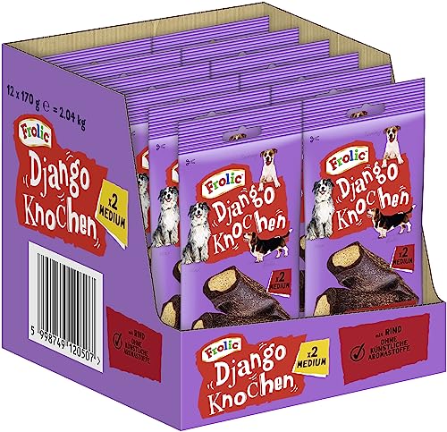FROLIC™ Django Knochen Beutel für Mittlere Hunde mit Rind 12 x 2 Stück von Frolic