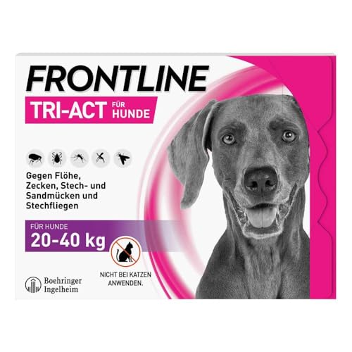 FRONTLINE TRI-ACT Hund L gegen Zecken, Flöhe & Mücken (große Hunde 20 bis 40 kg) - 3X Pipetten für bis zu 3 Monate Schutz - wasserfest - perfekt auf Reisen von Frontline