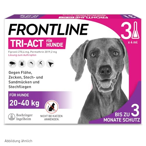 FRONTLINE TRI-ACT Hund L gegen Zecken, Flöhe & Mücken (große Hunde 20 bis 40 kg) - 3X Pipetten für bis zu 3 Monate Schutz - wasserfest - perfekt auf Reisen von Frontline