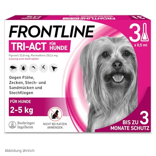 FRONTLINE TRI-ACT Hund XS gegen Zecken, Flöhe & Mücken (kleine Hunde 2 bis 5 kg) - 3X Pipetten für bis zu 3 Monate Schutz - wasserfest - perfekt auf Reisen von FRONTLINE